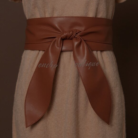 Faux Leather Wide Corset Style Wrap and Tie Statement Belt - Picture 1 of 4